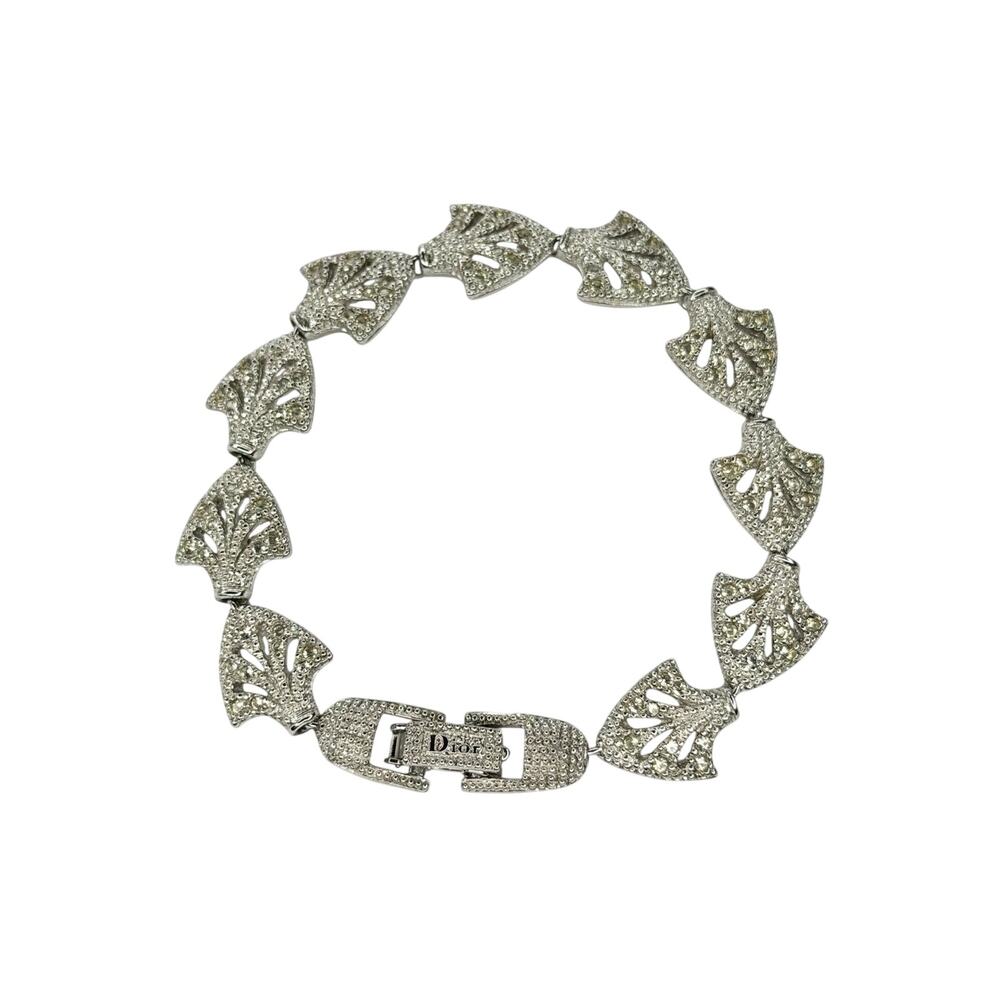 Christian Dior Silver Crystal Rhinestone Logo Filigree ICY BLING Chain Bracelet